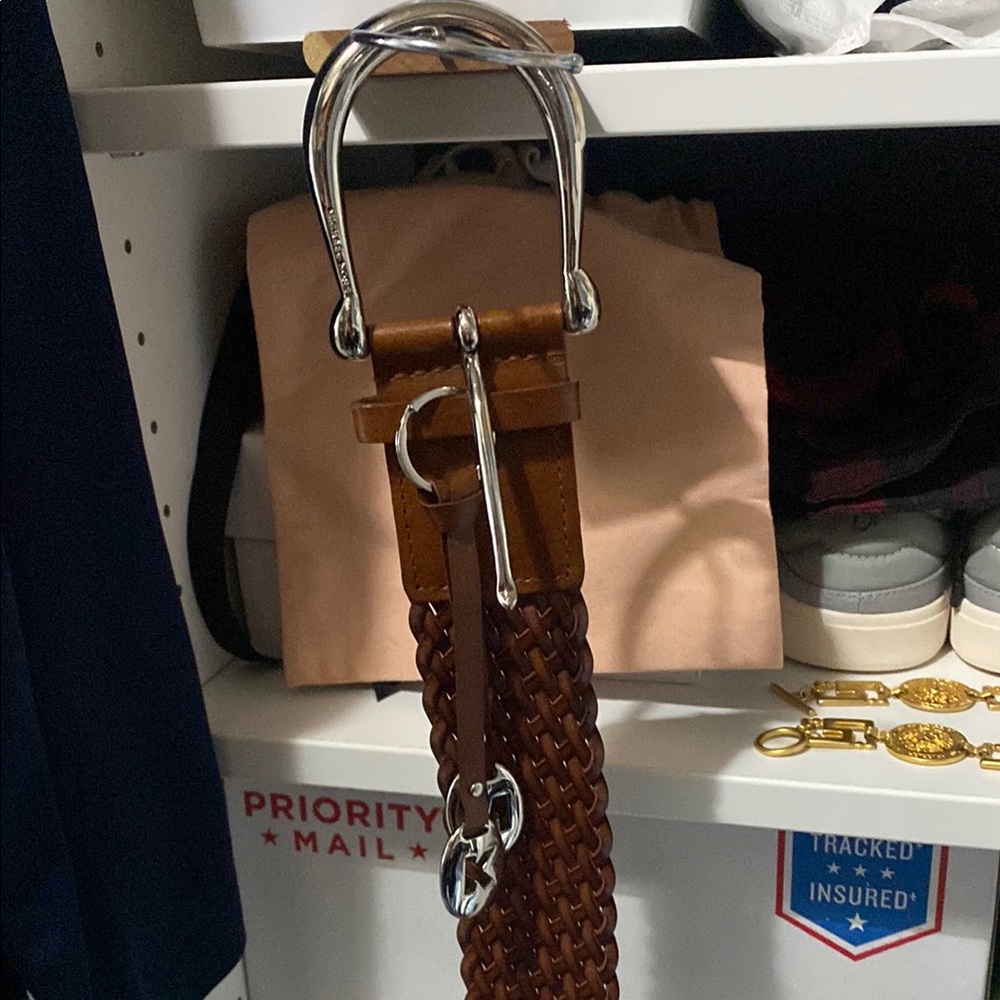 MICHAEL Michael Kors Brown Leather Belt with Silver Buckle